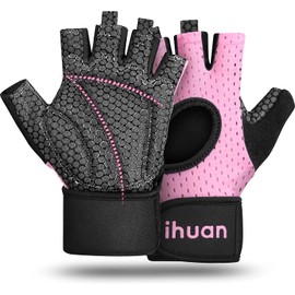 ihuan Breathable Weight Lifting Gloves: Fingerless Workout Gym Gloves with Wrist Support | Enhance Palm Protection | Extra Grip for Fitness | Lifting | Training | Rowing | Pull-ups……
