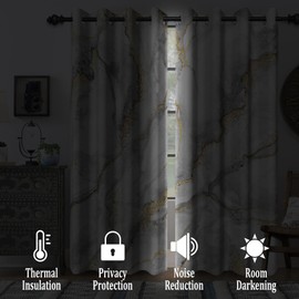 Renaiss White Gold Marble Blackout Curtains for Bedroom Abstract Texture Window Curtain Modern Luxury Crack Art Thermal Insulated Drapes for Living Room Decor 2 Panels Set, 42x84 Inch