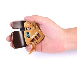 Bicaster Archery Finger Tab Guard Protection Genuine Leather + Aluminum for Tradition Bow Hunting Shooting Arrow (Gold, Large)