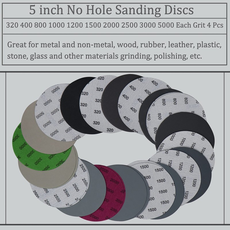Aewio 40PCS 5 inch No Hole #320-#5000 Wet Dry Sanding