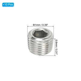 PATIKIL 1/8N PT Female Pipe Plug Internal Hex Thread Socket 10pcs Solid Stainless Steel Pipe Plug Fitting Set Hex Counter Sink Pipe Plug for Pipe Air Tank Silver