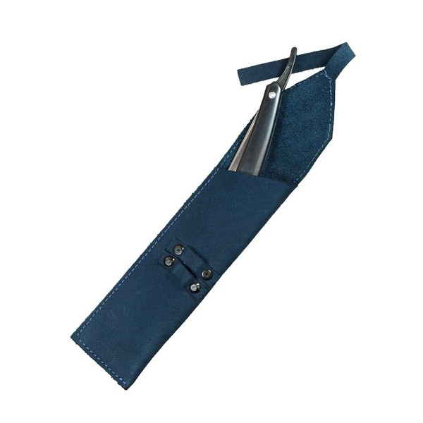 Rustic Leather Straight Razor Case Handmade by Hide & Drink :: Blue Suede