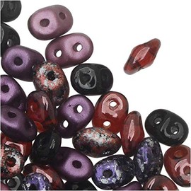 SuperDuo 2-Hole Czech Glass Beads, Pinot Noir Mix, 24g Tube