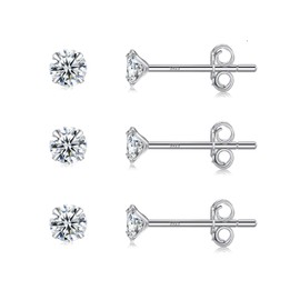 3 Pairs 925 Sterling Silver Earrings for Women, 3mm Hypoallergenic Cubic Zirconia Stud Earring Set, Comfortable Cartilage Sleeper Earrings Gift for Women