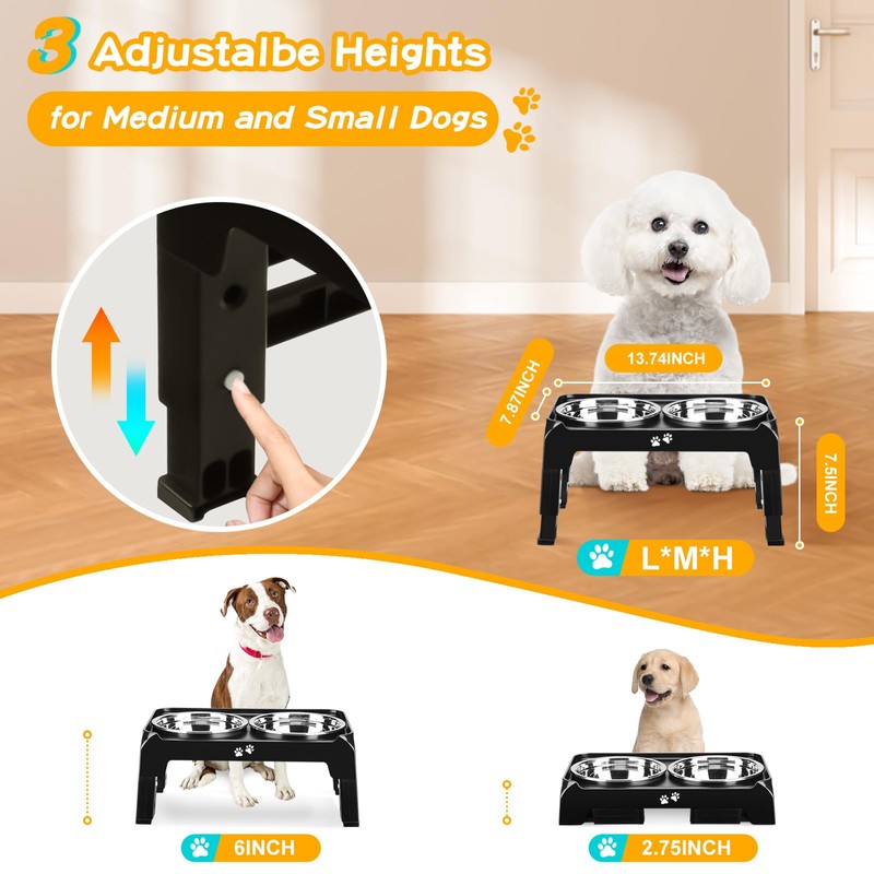 COMESOON Elevated Dog Bowls for Small Medium Dogs, 3 Height