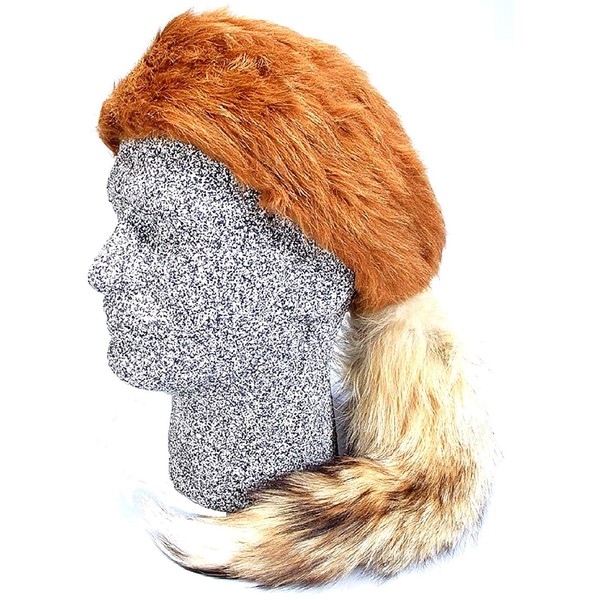 Daniel Boone Red Fox Fur Hat with Real Fox Tail Size Large