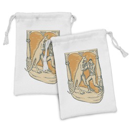 Lunarable Tropical Fabric Pouch Set of 2, Kangaroo Jumps Against Disappearance of Sun Rays Wallaby Horizontal Lines, Small Drawstring Bag for Toiletries Masks and Favors, 9" x 6", Orange and Blue