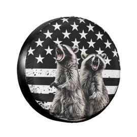 Funny Spare Tire Cover Raccoon American Flag Waterproof and Dustproof RV Spare Tire Cover for Trailers SUV Travel Truck Camper Wheel Cover 14 Inch