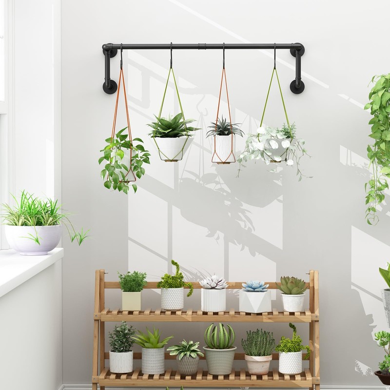 WTPLWD Industrial Pipe Clothes Racks 2 Pack, Black Pipe Wall