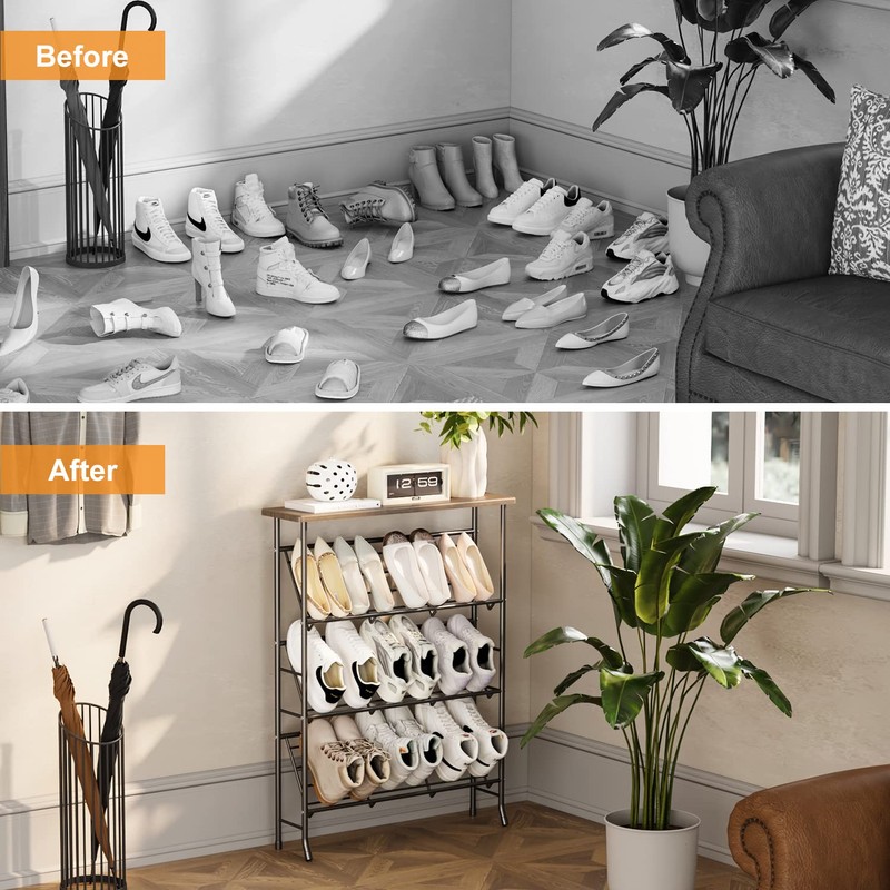 JZM Shoe Rack Storage, Narrow 4 Tier Metal Shoe Storage