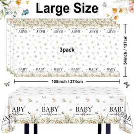 Avezano 3 Pcs Baby in Bloom Baby Shower Tablecloth Wildflower Butterfly Table Cloths Wildflower Party Decorations 108 x 54 Inch