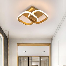 Kaniker LED Ceiling Light, Square LED Ceiling Light Fixture 22W Flush Mount Ceiling Lighting 3000K Warm Light Modern Gold Ceiling Lamp for Hallway Office Bedroom Kitchen Light