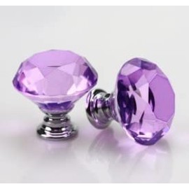 40mm Purple Crystal Cabinet Door Knobs Cupboard Dresser Drawer Pull Handles with M4*22mm Screws