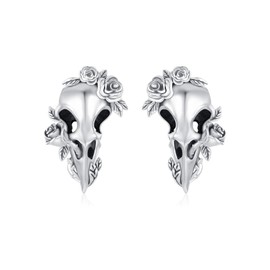 Raven Skull Earrings Sterling Silver Eagle Bird Skull Earrings Viking Raven Earrings Gothic Raven Jewellery Gifts for Women Men