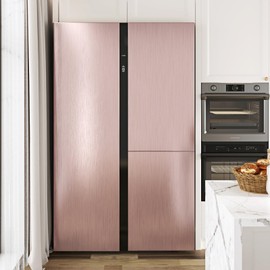 WESTICK Rose Gold Refrigerator Vinyl Wrap Peel and Stick Brushed Metallic Wallpaper Removable Waterproof Golden Stainless Steel Contact Paper for Appliances Kitchen Cabinet Countertop Fridge 15.8"x80"