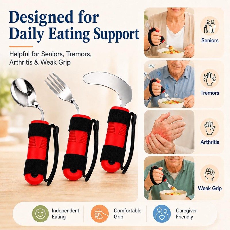 Bendable Adaptive Utensils 3-Piece Set, Parkinsons Fork Spoon Rocker Knife,