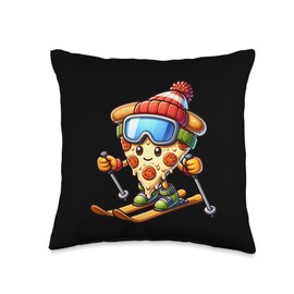 Kid's Ski Lesson Pizza Skier Skiing Throw Pillow