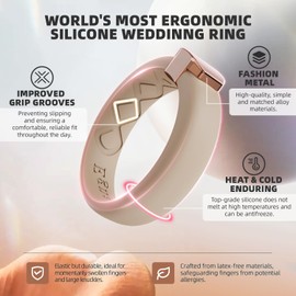 Egnaro Silicone Wedding Bands for Women, Inner Arc Ergonomic Breathable Design Womens Silicone Wedding Ring with Metal Plate, 4mm Width Rubber Wedding Bands Women with Metal Plate, No-Toxic,Skin Safe