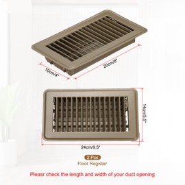 PATIKIL 8 x 4 Inch Floor Register, 2pcs Heavy Duty Air Vent Cover Steel Adjustable Decor Vents Easy Adjust Floor Grates for Sidewall Home Office, Brown