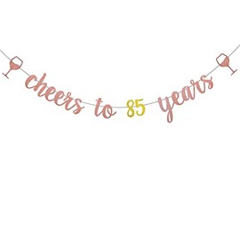 WEIANDBO Cheers to 85 Years Rose Gold Glitter Banner,Pre-Strung,85th Birthday/Wedding Anniversary Party Decorations Bunting Sign Backdrops,cheers to 85 Years