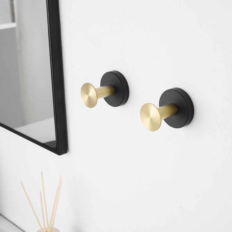 Beelee 4-Pack Robe Towel Hooks Gold+Black, Wall Hooks Coat Hooks