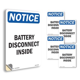 Battery Disconnect Inside OSHA Notice Vinyl Decal Label 18 Inch x 12 Inch - 5 Pack