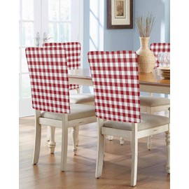 Gsypo 4pcs Chair Back Covers, Red White Buffalo Plaid Dining Back Chair Slipcovers, Removable Washable Decoration Chair Covers for Kitchen Hotel Restaurant Party