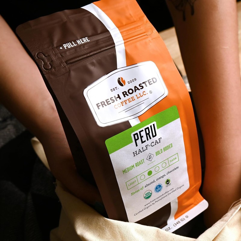 Fresh Roasted Coffee, Organic Peru Water Processed Half-Caf, 12 oz,