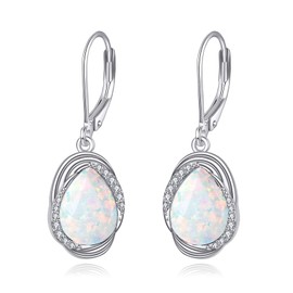 POPLYKE Boho Opal Earrings for Women Sterling Silver Opal Leverback Earrings Opal Jewellery Gift, Sterling Silver, No Gemstone