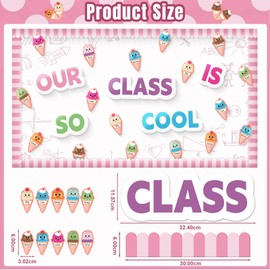 Mooliwe 69 Pcs Summer Ice Cream Bulletin Board Decorations Our Class is So Cool Classroom Bulletin Board Decor Ice Cream Paper Cutouts for Summer Party Classroom Blackboard Home Wall Decor