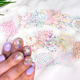 30 Sheets Flower Nail Art Stickers Decals 3D Self-Adhesive Spring Nail Stickers for Nail Art Colorful Flower Nail Decals Cute Daisy Nails Design Heart Floral Nail Supplies Women and Girls