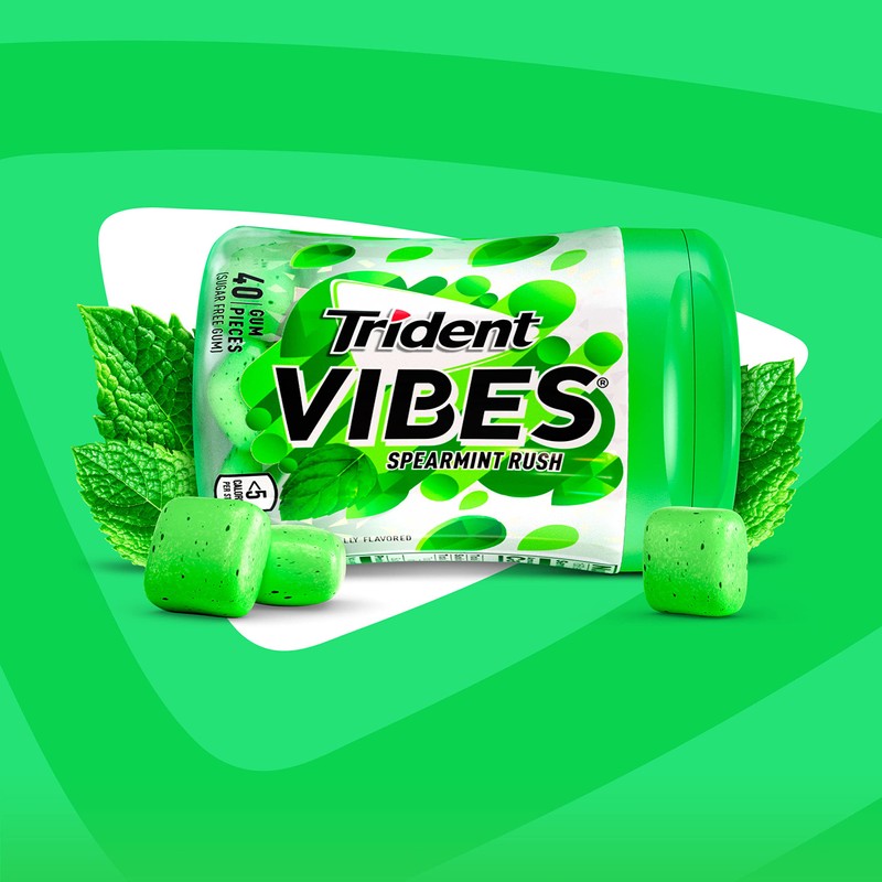 Trident Vibes Spearmint Rush Sugar-Free Chewing Gum, 4 Bottles of