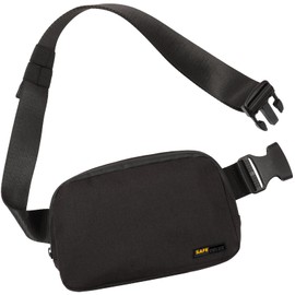 SafeDelux Carbon Lined Mini Belt Bag, Water Repellent Unisex Workout Fashion Crossbody Bag with Adjustable Strap Two Pockets, Great for Sports, Running, Travel (Black)
