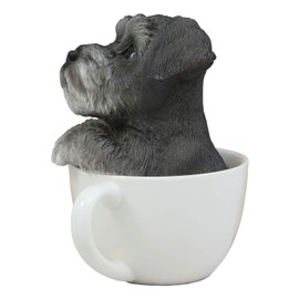 Ebros Realistic Grey Adorable Schnauzer Dog in Teacup Statue 5.75" Tall Pet Pal Dog Breed Collectible Resin Decor Figurine with Glass Eyes of Pedigree Dogs Pets Buddies Animal Collectibles and Gifts