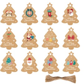 Gift Tags Christmas Kraft Paper, 48 Pieces Tree Decoration Christmas Tree Shape Gift Tags Kraft Paper with Cord Christmas for Decoration Christmas Gifts