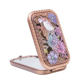 Jtbling Vintage Metal Retro Portable Mini Mirror Rectangular Cosmetic Fold Mirror 1X/2X Magnifying Pocket Makeup Mirror Compact Travel Mirror Handheld Mirror Flip Mirror(Butterfly)