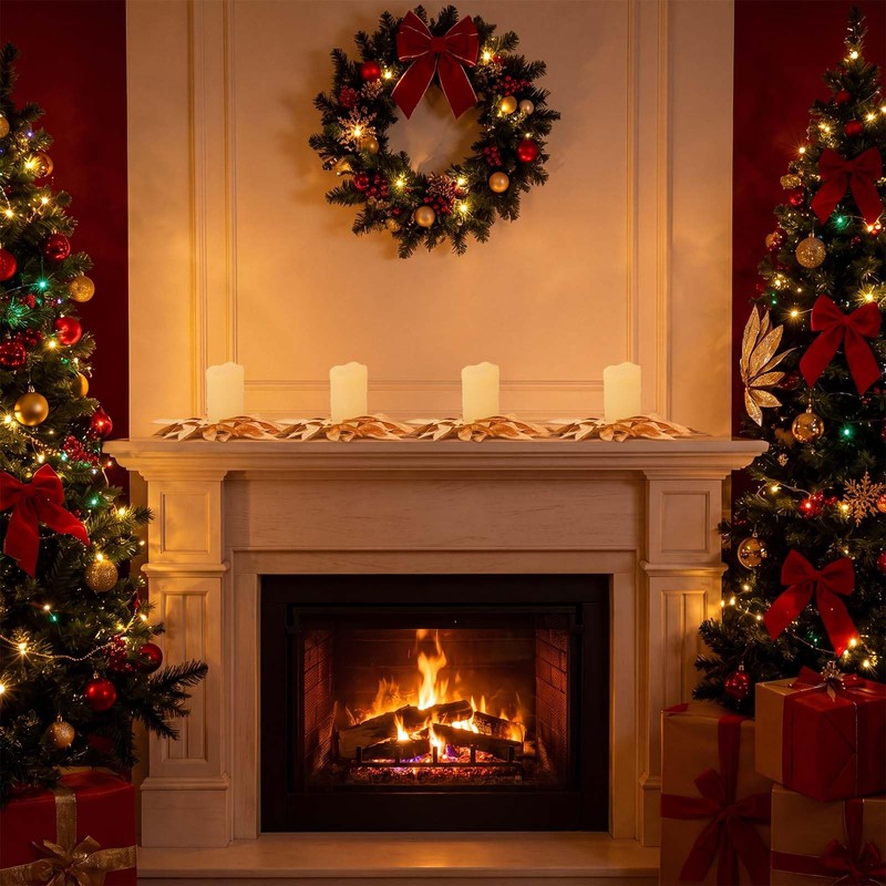 4 Pcs Christmas Artificial Gold Bay Leaf Candle Rings Gold