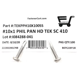 #10x1 Stainless Steel Phillips Pan Head Self Drilling Tapping TEK Screw (410 Stainless Steel) 100 Pieces 10X1