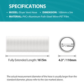 HG Power Flexible Ventilation Hose 100 mm PET PVC Ventilation Hose with Aluminum Insulation in Professional-Quality Sound-Damped Heat Insulation Ventilation Hose for Air Conditioning Tube Fan 5 m Long