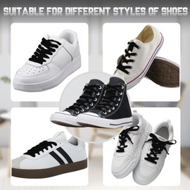 yqswstl Black Flat Shoe Laces for Sneakers, Polyester Shoe Strings for Athletic Shoes, Replacement Shoelaces for Women 1 Pairs/Black/56 inch