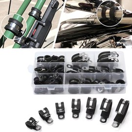60pcs P Clips Hose Pipe Clamp Cable Clamps Assortment Kit,7 Sizes 1/4" 5/16" 3/8" 1/2" 5/8" 3/4" 1'';6mm~25mm;Rubber Lined Coated Cushioned Insulated Wire Clamps,304 Stainless Steel