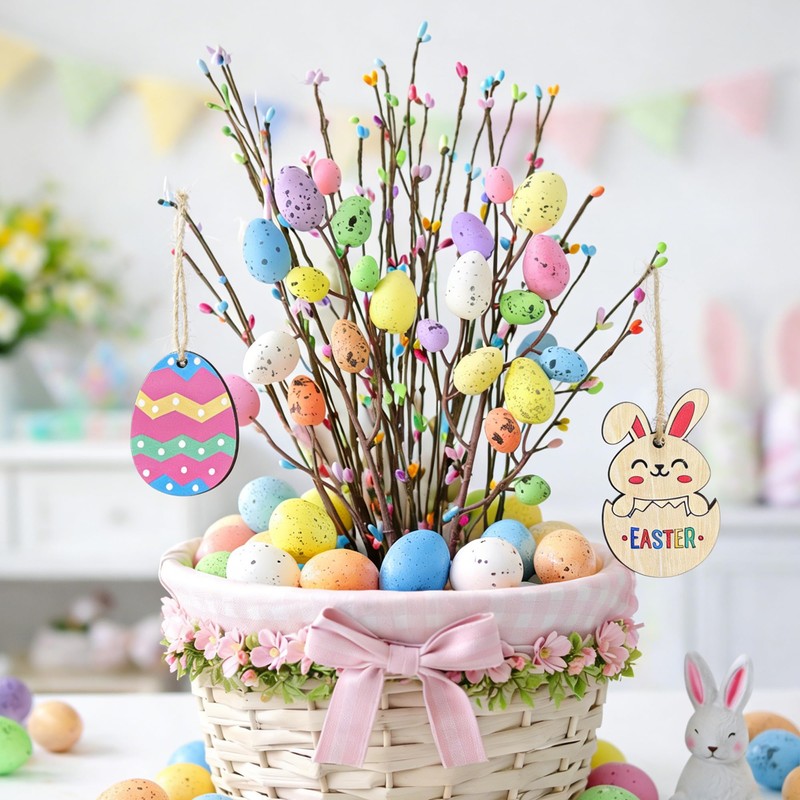 KENJOVIVO Artificial Easter Spray Vine with Pastel Easter Eggs and