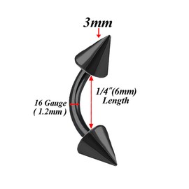 bodyjewellery 6pcs 16g Curved Barbell Cartilage Lip Tragus Eyebrow Forward Helix Conch Daith Earring Black Vertical Labret Spike Pick Size (6 Pcs(1/4 inch 6mm))