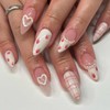 Pikabows Press On Nails Long Almond Strawberry Pink Heart Valentine
