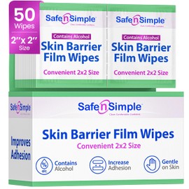 Safe n' Simple Skin Barrier Wipe with Alcohol - 50 Individually Packaged Wipes 2"x2" - Ostomy Sterile Skin Prep Pads - Skin Barrier Film Wipes for Ostomy - Alcohol Stoma Barrier Prep Pads