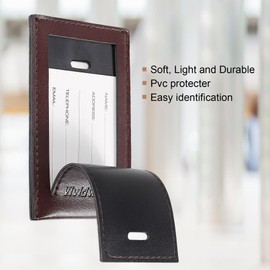 Vividwise Luggage Tags, 3 Pack Premium PU Leather Baggage Bag Tags Privacy Cover ID Label with Address Card for Travel Bag Suitcase (3Pcs, Brown)