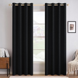 MIULEE Linen Texture Curtains for Bedroom Solid 100% Blackout Thermal Insulated Black Curtains Grommet Room Darkening Curtains/Draperies for Living Room Nursery 52x84 Inch (2 Panels)