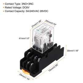 MECCANIXITY 2Pcs DC 6V Electromagnetic Power Relay, 11-Pin 5A Power Coil Relay with LED Indicator and Socket Base DPDT 3NO 3NC - MY3NJ for Industrial, Home Appliances and DIN Rail System