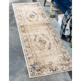 Unique Loom Chateau Distressed Vintage Traditional Textured Area Rug_VIL006, 2 Feet x 6 Feet 7 Inch, Beige/Light Brown