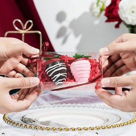RomanticBaking 100Pack 4 1/2" x 2 1/4"x 2" Small Chocolate Covered Strawberries Boxes for 2 Mini Cupcake Boxes Hot Cocoa Bombs Boxes Clear Plastic Party Favors Boxes for Christmas